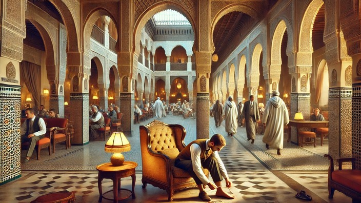 Joha bindet eine Schnur um seinen Fuß